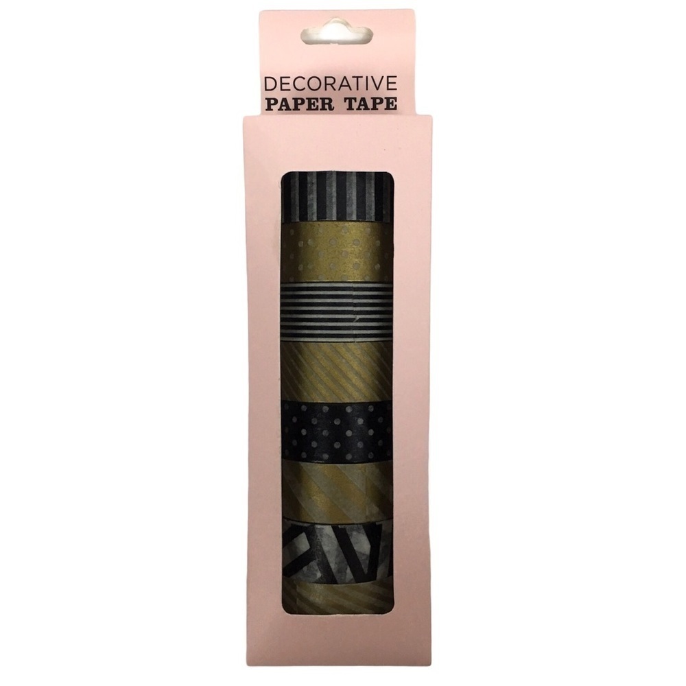 ELUM DESIGNS Washi Paper Tape Decorative Black Gold 8 Rolls Scrapbooking NWT